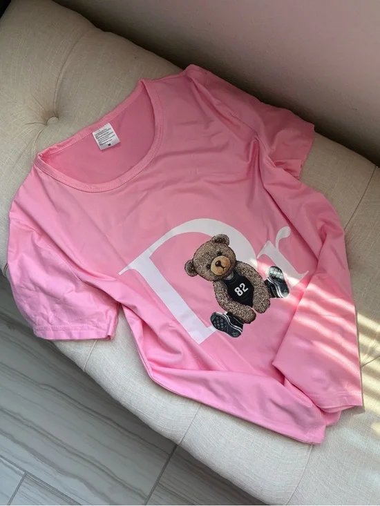 Pink T-Shirt with Teddy Bear Graphic - Picture 2 of 4